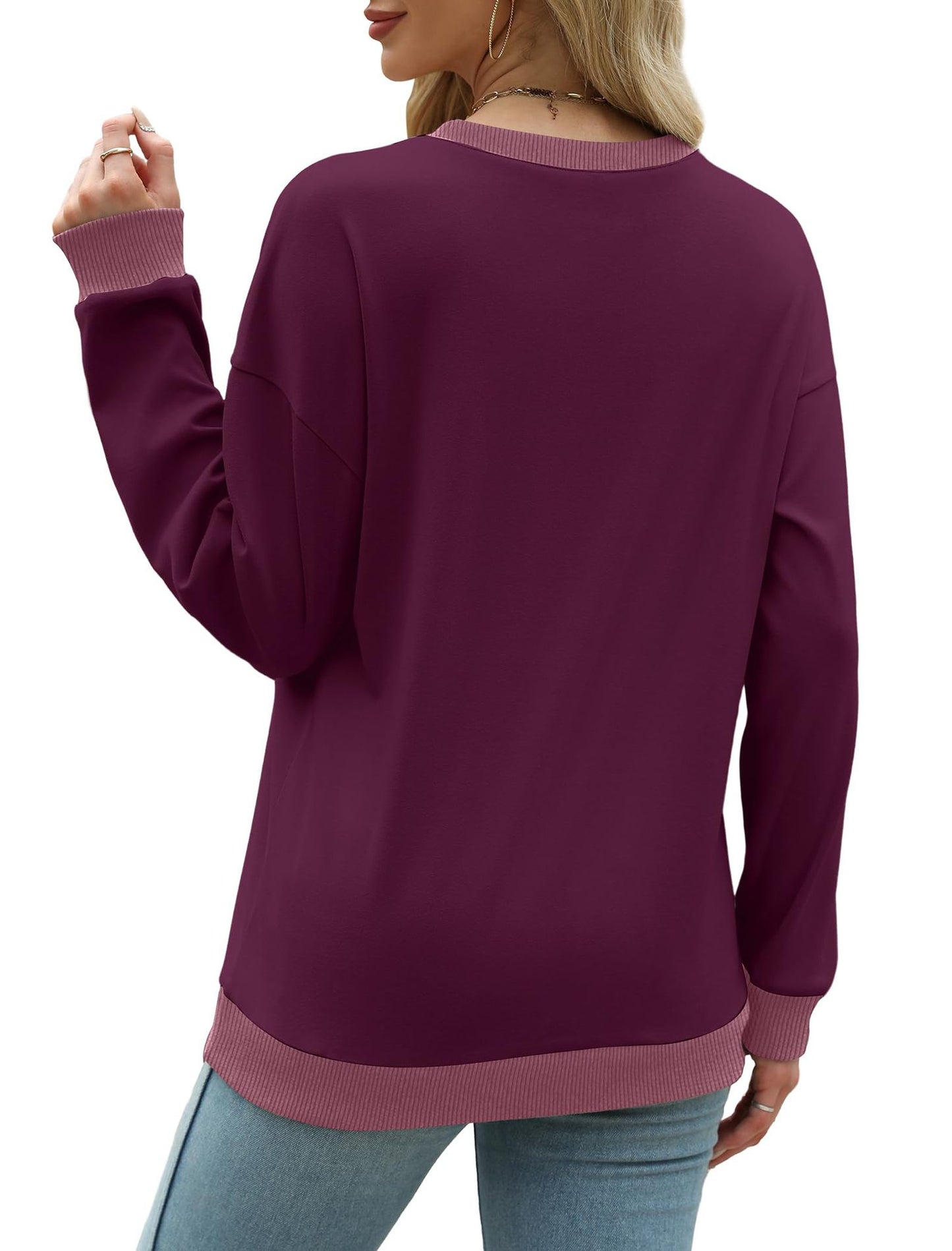Colorblock Crewneck Pullover Sweatshirt for Women