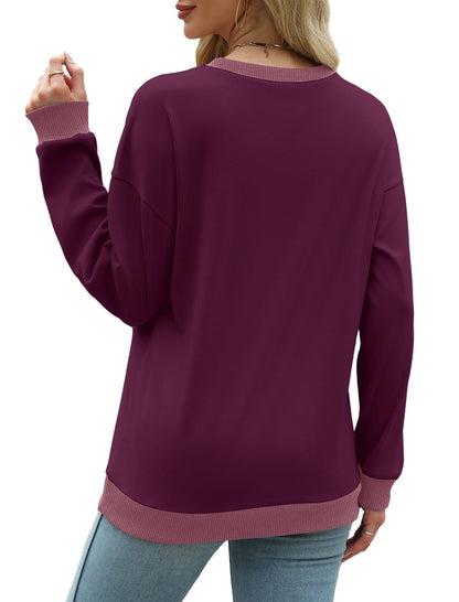 Colorblock Crewneck Pullover Sweatshirt for Women