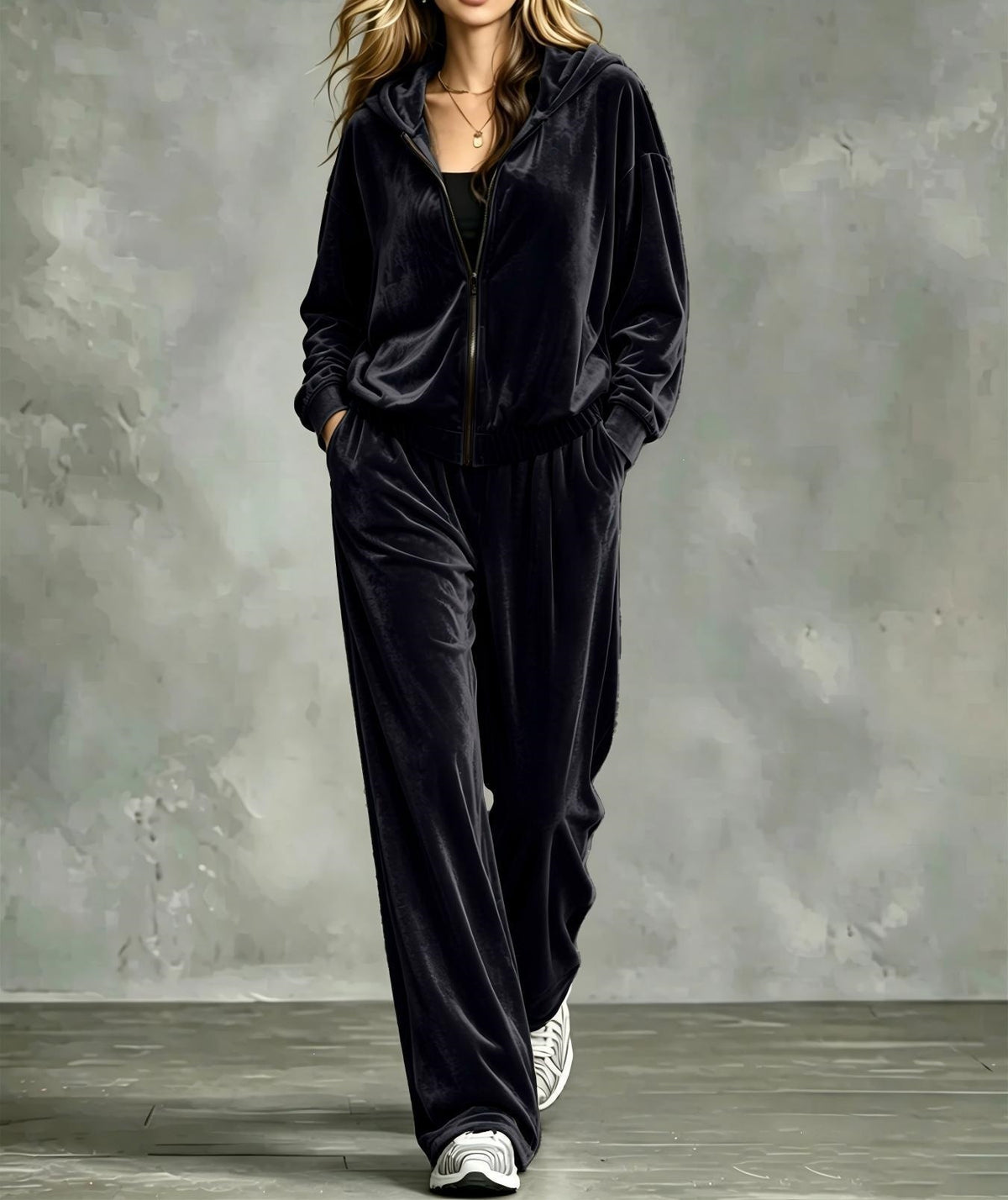 Women's Velour Zip Hoodie & Pants Two Piece Set