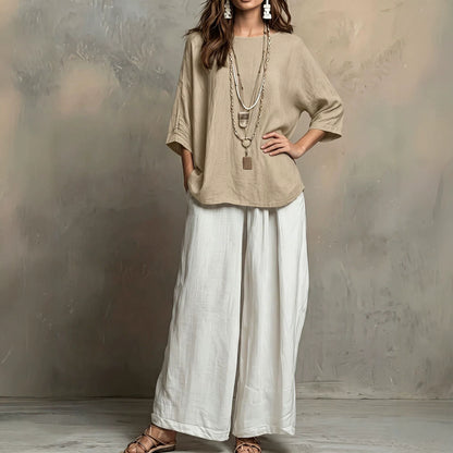 Women's Boho Color Block Two Piece Set Wide Leg Pants