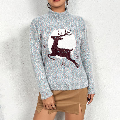 Women's Reindeer Chenille Mock Neck Sweater