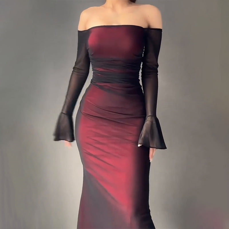 Women's Sexy Strapless Bodycon Maxi Dress Burgundy