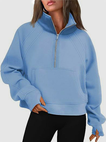 Women's Oversized Half Zip Pullover Sweatshirt Pocket