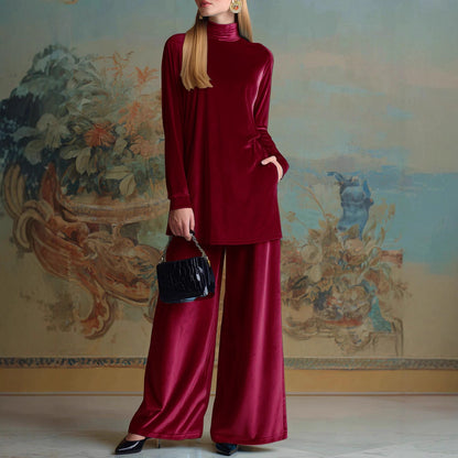 Velvet Turtleneck Wide Leg Pants Lounge Set