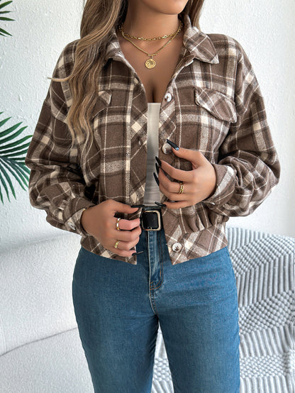 Plaid Button Front Long Sleeve Casual Jacket Coat