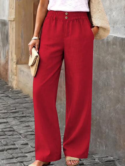 Women's Casual Straight Leg Pants Elastic Waist Pockets