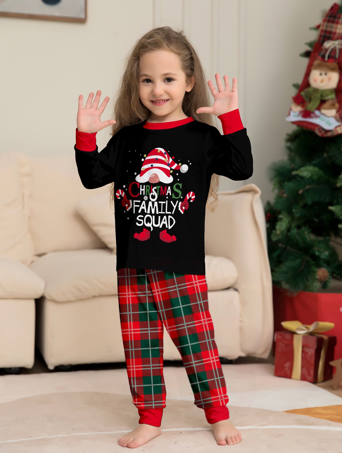 Snowflake Red and Green Plaid Parent-child Printed Christmas Set