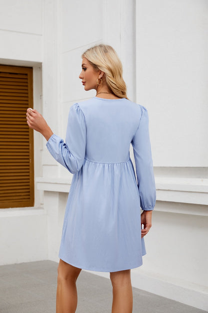 Bow Tie Long Sleeve Babydoll Dress with A-Line Silhouette