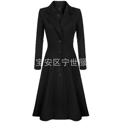 Women Winter A-Line Wool Coat Lapel Midi Jacket Pockets