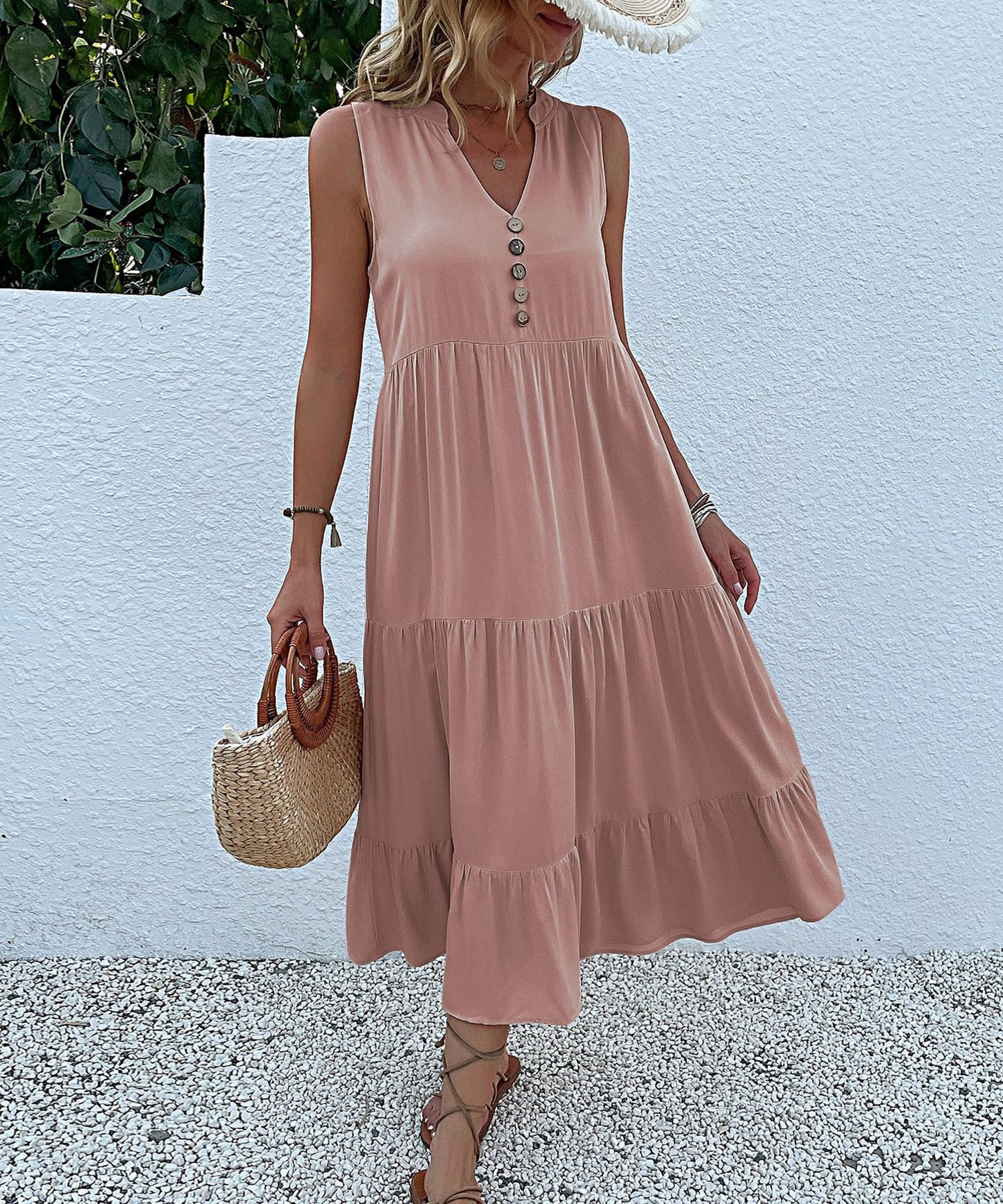 Sleeveless Tank Dress Loose Casual Solid Color Maxi Dress