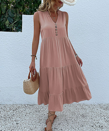Sleeveless Tank Dress Loose Casual Solid Color Maxi Dress