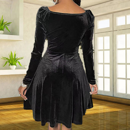 Velvet Wrap V-Neck Long Sleeve Midi Dress