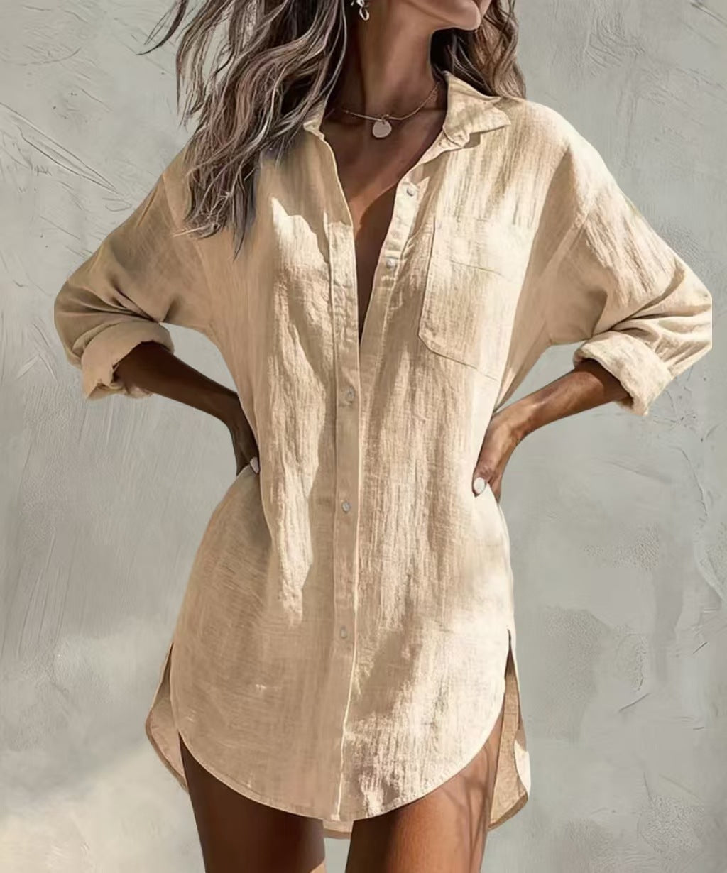 Oversized Button Down Shirt Dress Women Long Sleeve Tunic