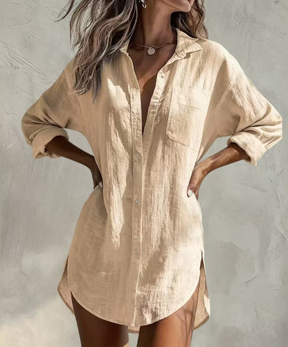 Oversized Button Down Shirt Dress Women Long Sleeve Tunic