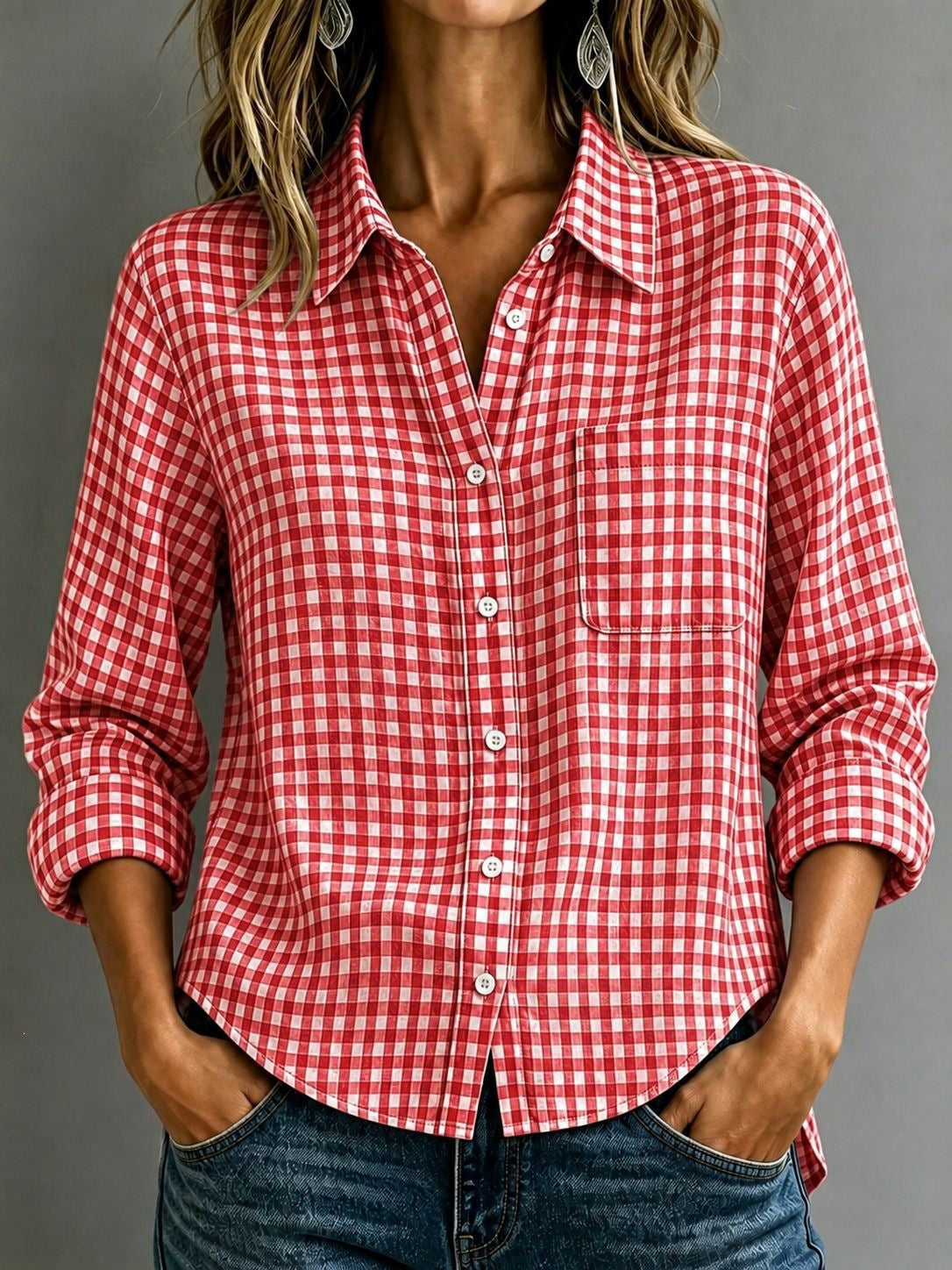 Women's Plaid Button Down Shirt Long Sleeve Collared Top