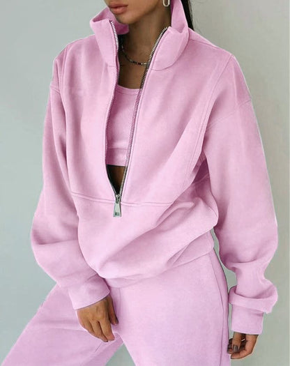 Women's Oversized Fleece Quarter Zip Sweatsuit Set