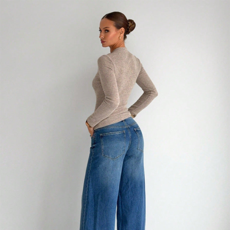 Women's Cut Out Twist Front Ribbed Long Sleeve Knit Top