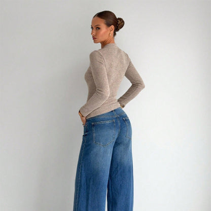 Women's Cut Out Twist Front Ribbed Long Sleeve Knit Top