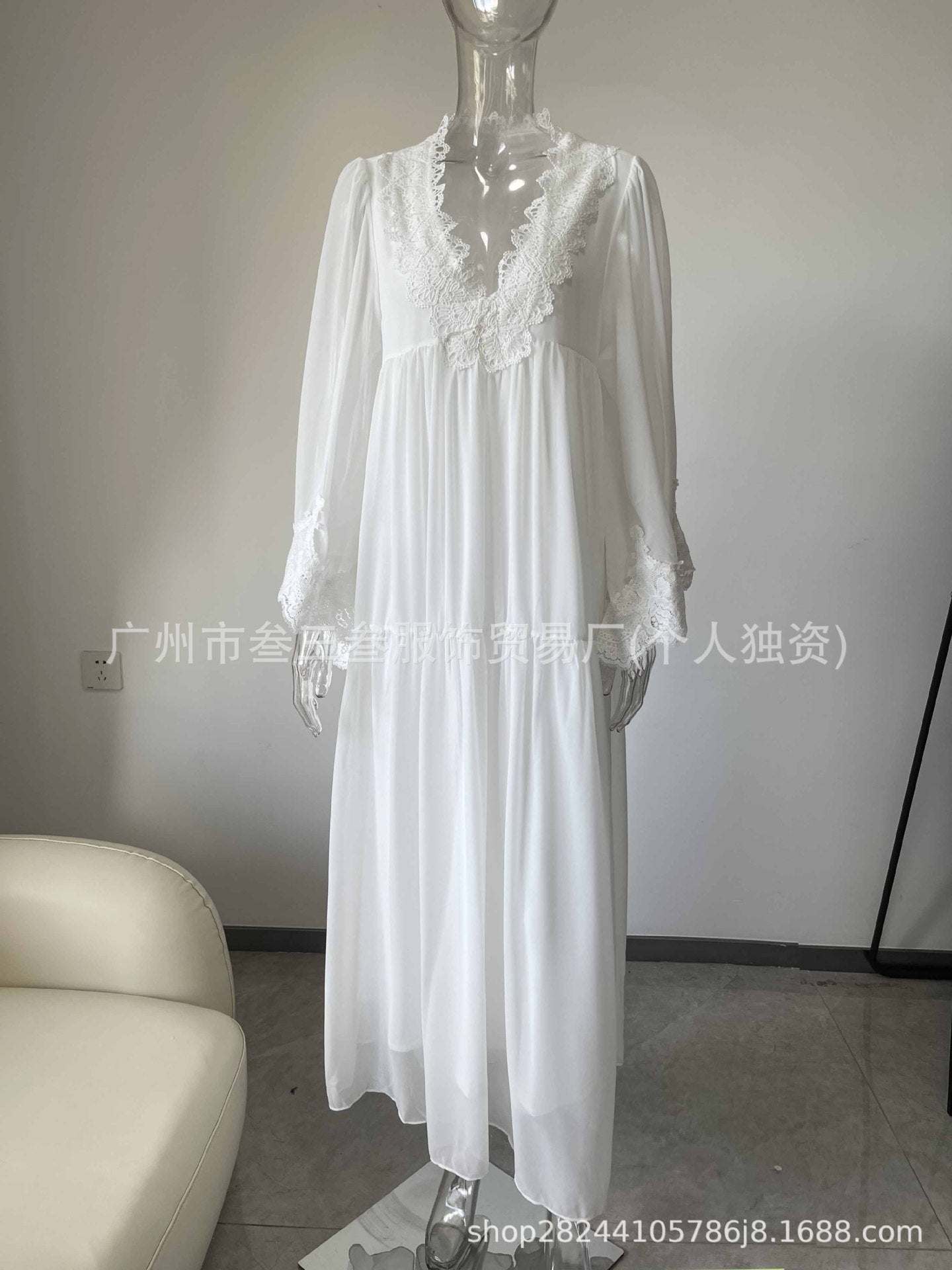 Women's Boho Lace Chiffon Long Sleeve Maxi Dress