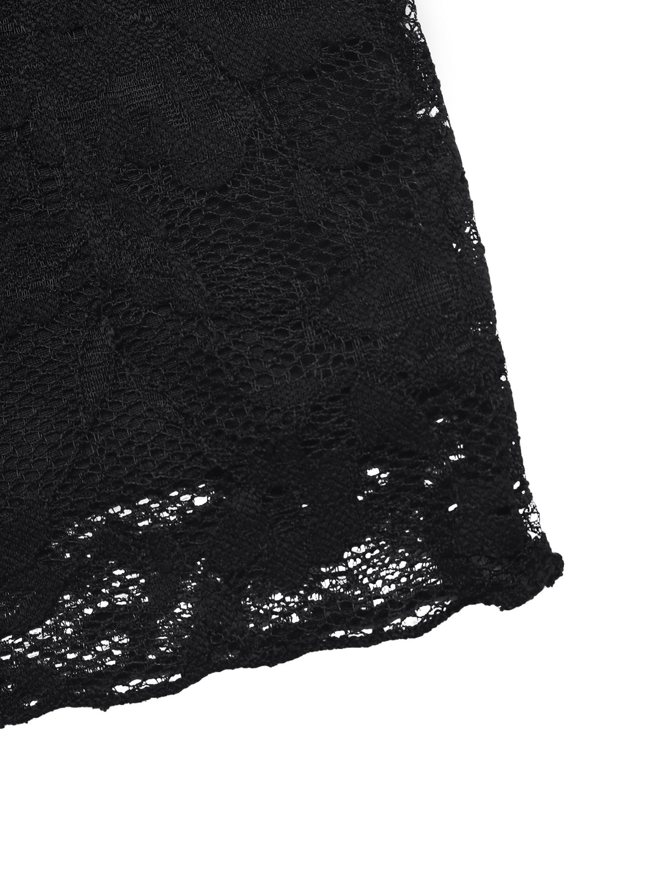 Black Lace V Neck Bow Front Fitted Short Sleeve Top