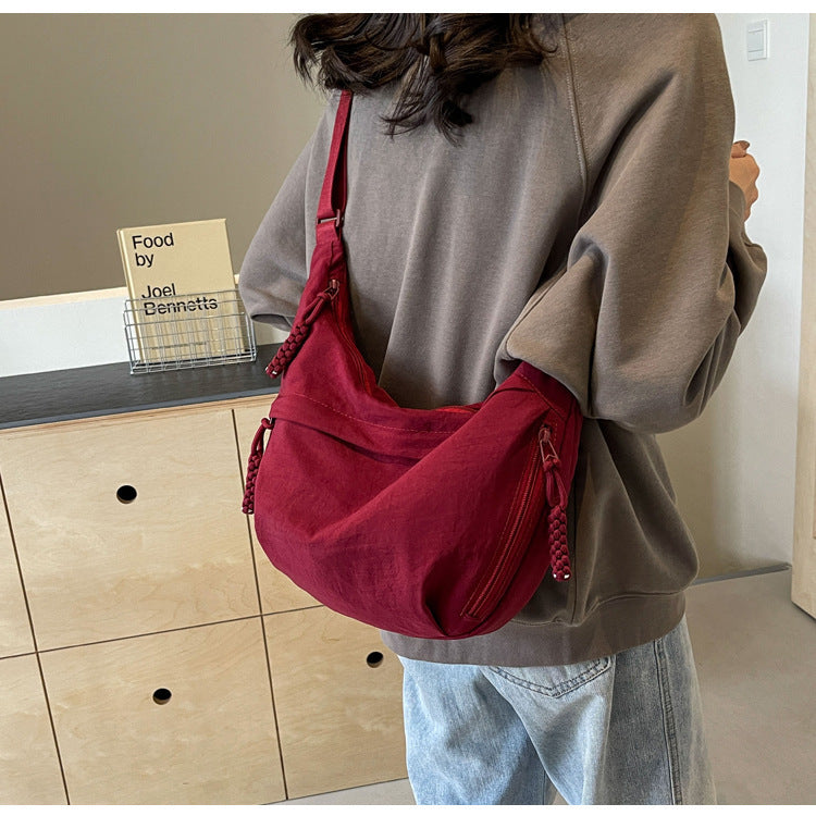 Black Crossbody Moon Sling Bag Casual Nylon Shoulder Purse