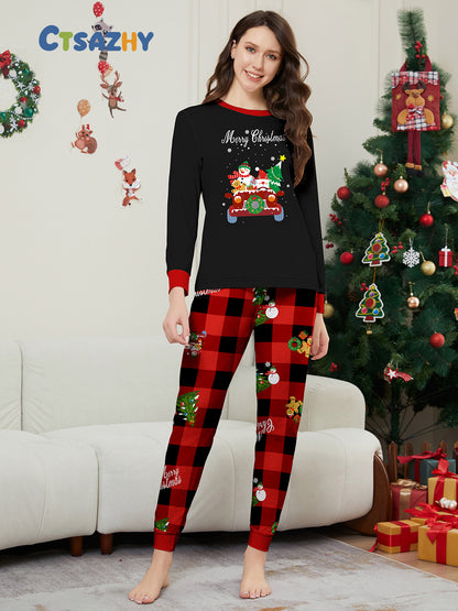 Parent-child Clothing Car Snowman Christmas Tree Print Loungewear Christmas Pajamas