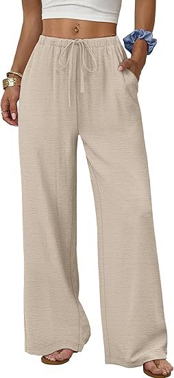 Women's Wide Leg Palazzo Pants Drawstring Waist with Pockets
