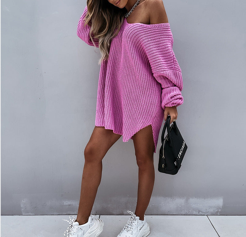 Women's Off Shoulder Chunky Knit Oversized Sweater Dress