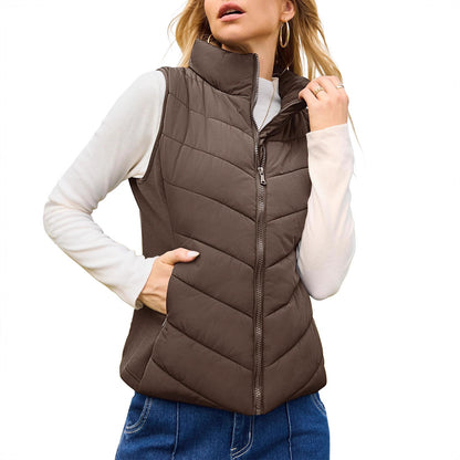 Women's Quilted Zip Up Puffer Vest Sleeveless Jacket
