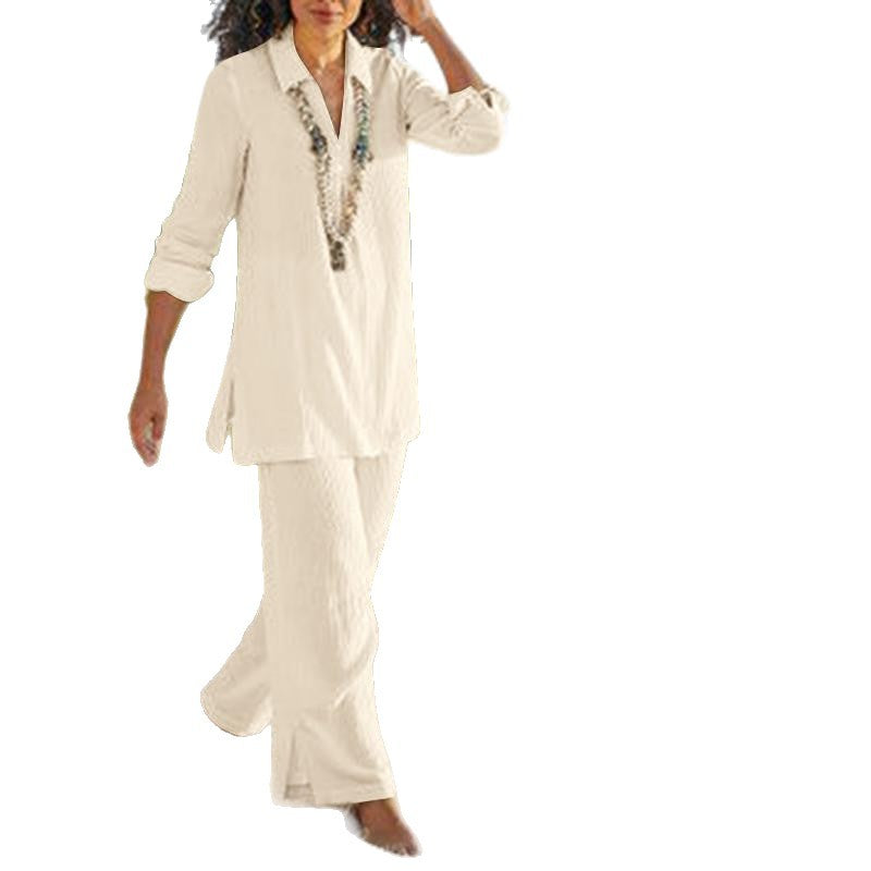 Women's Plus Size Cotton Linen Two Piece Pants Set