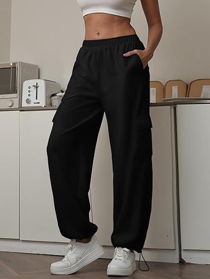 High Waist Drawstring Cargo Jogger Pants