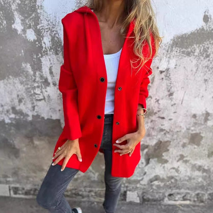 Women's Hooded Coat Button Front Mid Length Casual