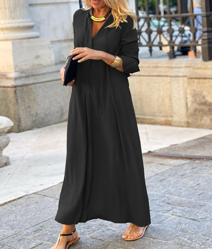 Women's Flowy Long Sleeve Maxi Shirt Dress With Pockets