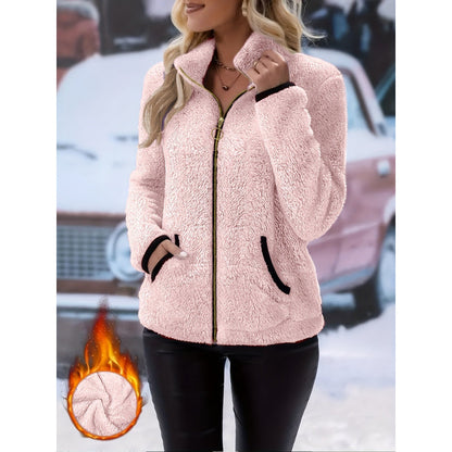Sherpa Fleece Zip Up Jacket with Pocket Detail