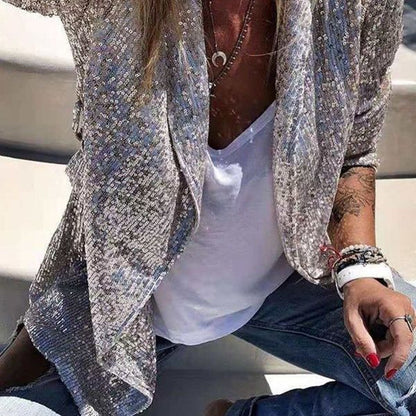 Women's Sequin Blazer Long Sleeve Open Front Jacket