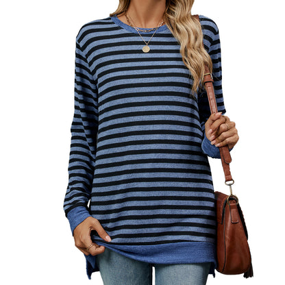 Women's Striped Color Block Oversized Long Sleeve Tunic Top