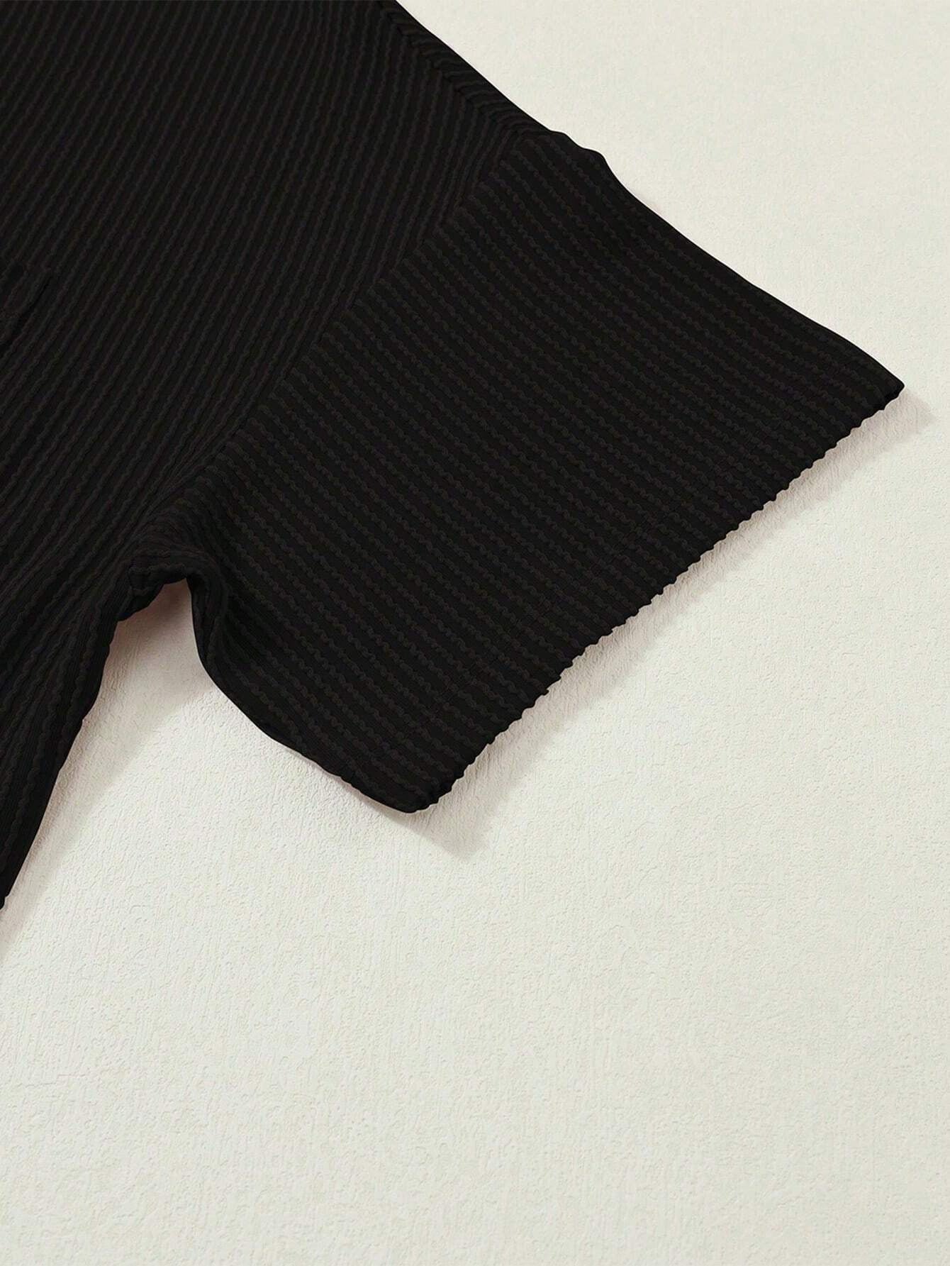 Ribbed V Neck Pocket Tee Short Sleeve Casual Top