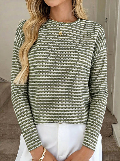 Striped Crewneck Knit Sweater Long Sleeve Pullover