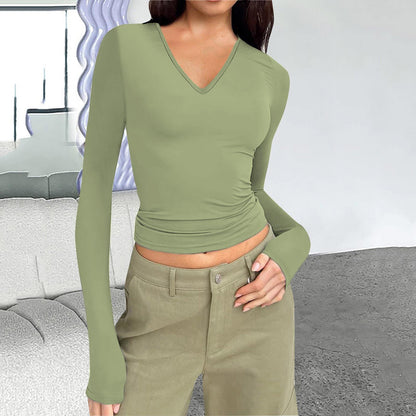 Women's V-Neck Long Sleeve Slim Fit Basic Top