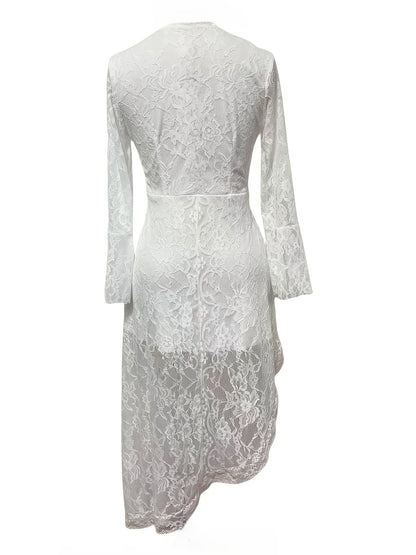 Western Lace Bell Sleeve High-Low Festival Dress