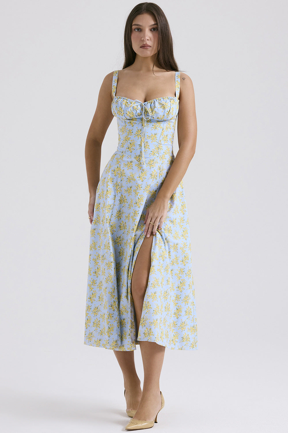 French Elegant Sleeveless Midi Dress Fit Flare Split
