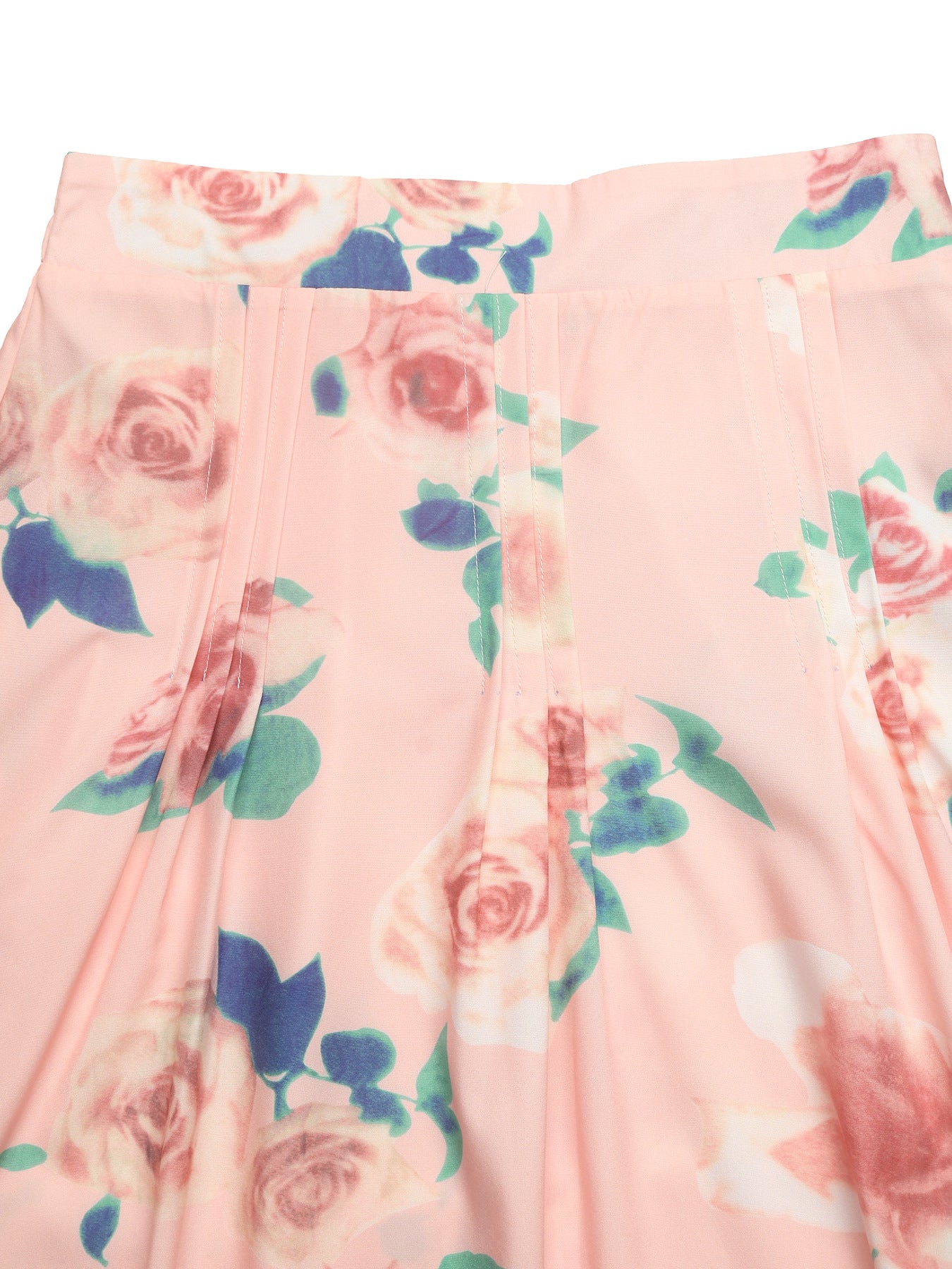 Pink Floral Two Piece Set Padded Shoulder Top Midi Skirt