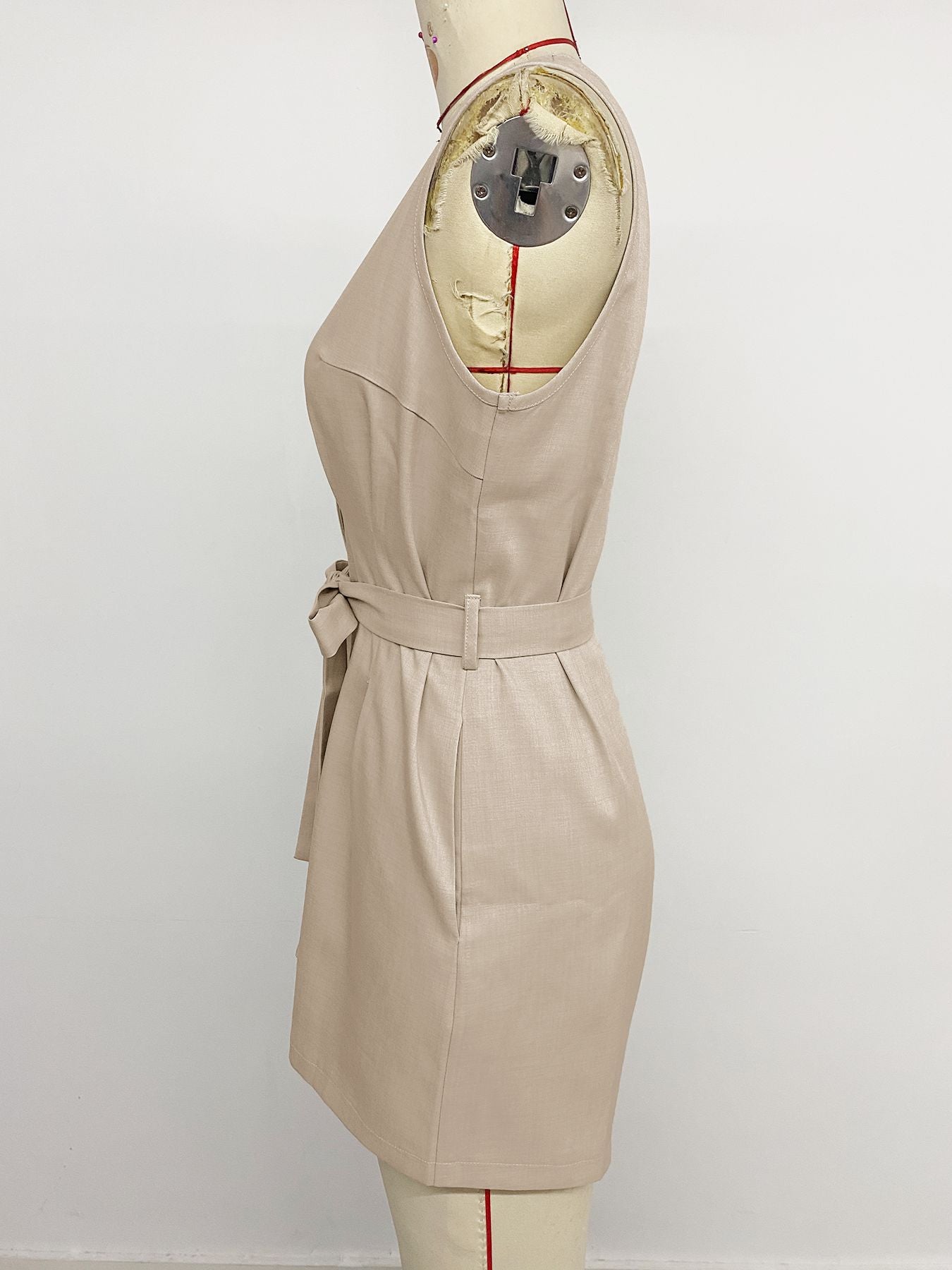 Solid V Neck Belted Romper Sleeveless Casual Jumpsuit
