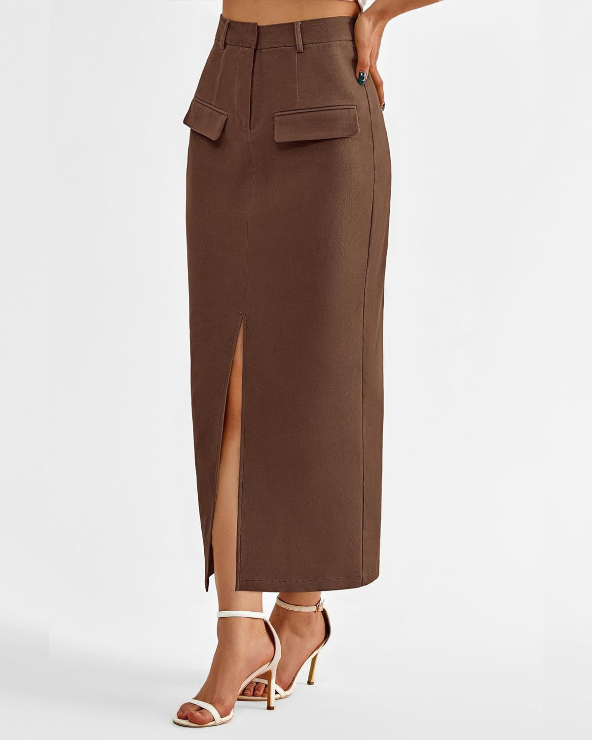 Elegant High Waist Midi Skirt with Front Slit