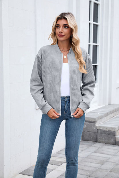 Women's Casual Zip Up Sweatshirt Jacket Long Sleeve Quilted