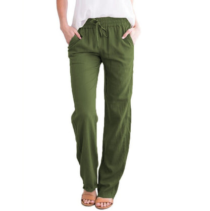 Women's Cotton Linen Drawstring Wide Leg Casual Pants
