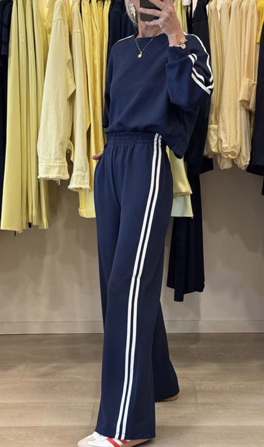 Womens Two Piece Side Stripe Sweatshirt Pants Set