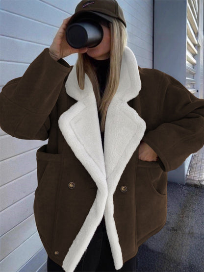 Women Oversized Sherpa Lined Suede Winter Jacket
