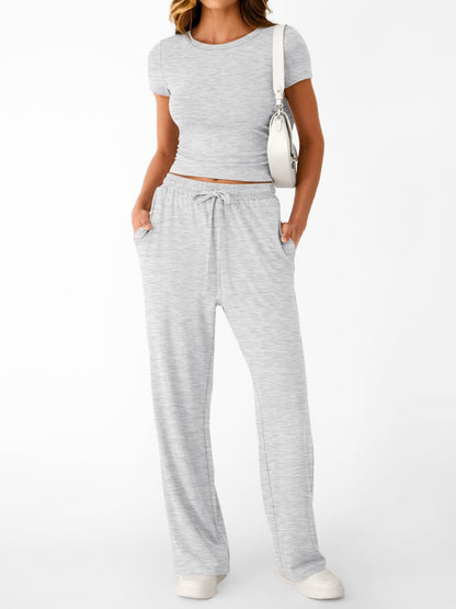 Crop Tee & Wide Leg Pants Lounge Set for Women