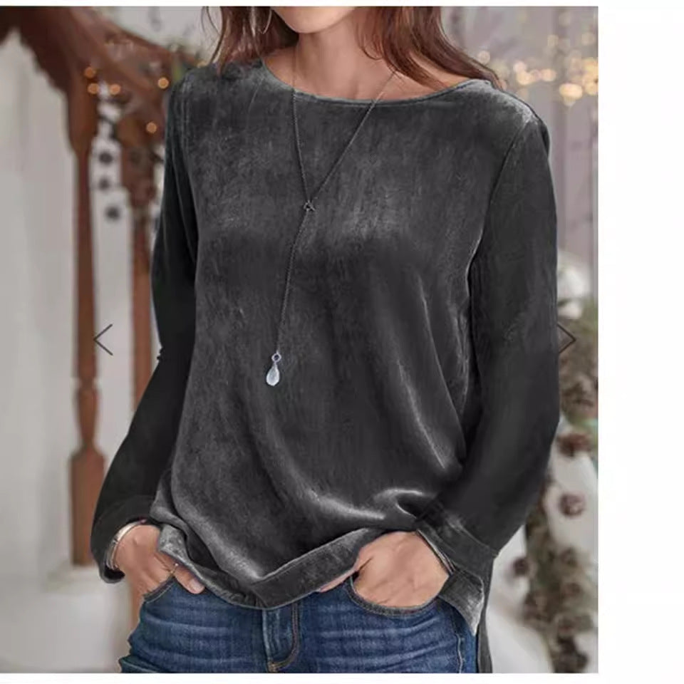 Women's Oversized Velvet Crewneck Pullover Sweatshirt